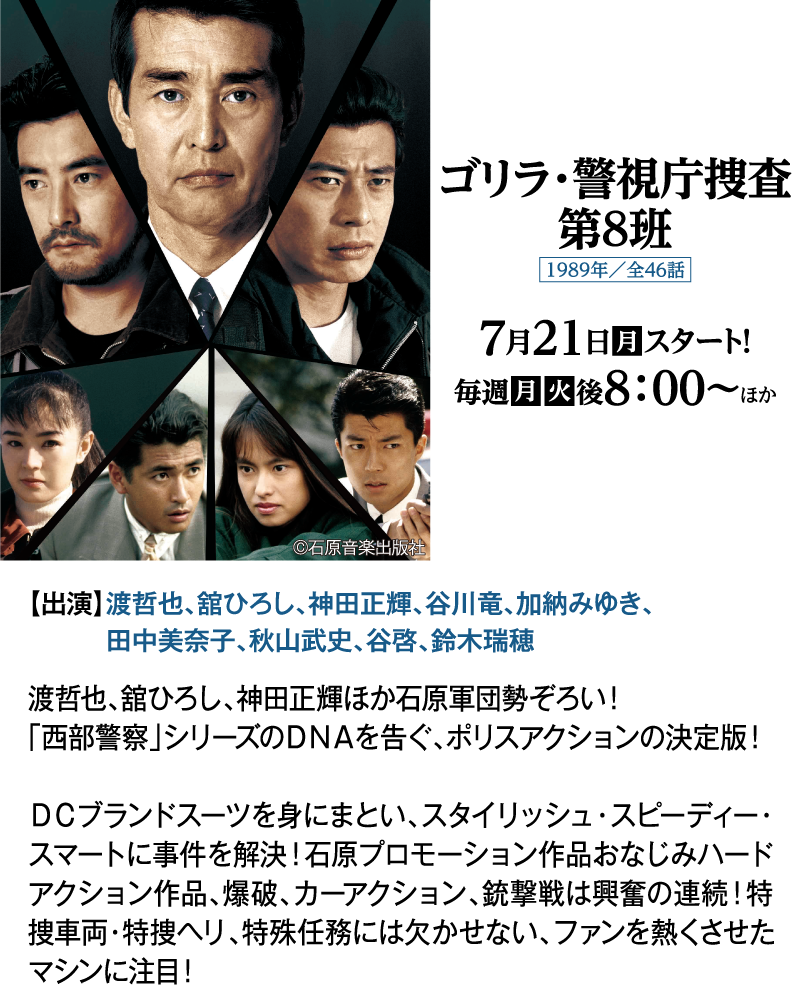 ゴリラ・警視庁捜査第8班｜石原プロモーション制作ドラマ総力特集｜ホームドラマチャンネル